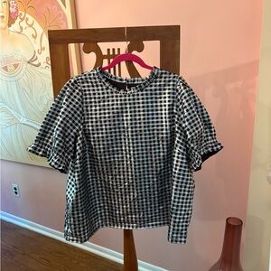J.Crew Metallic Silver Gingham Puff Sleeve Blouse